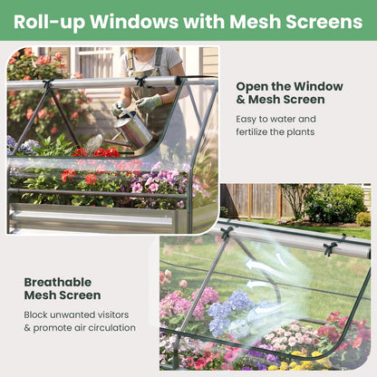 Happygrill Raised Garden Bed with Cover, Galvanized Planter Boxes Outdoor w/Mini Greenhouse, 2 Roll-up Windows & Open-Ended Base, Metal Growing Raised Bed for Vegetables (Silver, 72” x 36” x 37”)
