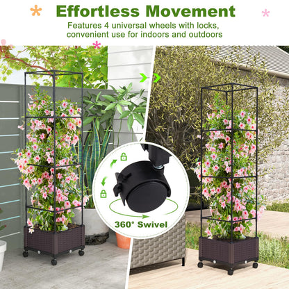 Giantex Raised Garden Bed with Tomato Cages, 67” Adjustable Height, Self Watering Planter Garden Box with Wheels, Trellis for Climbing Plants Vegetable Flower
