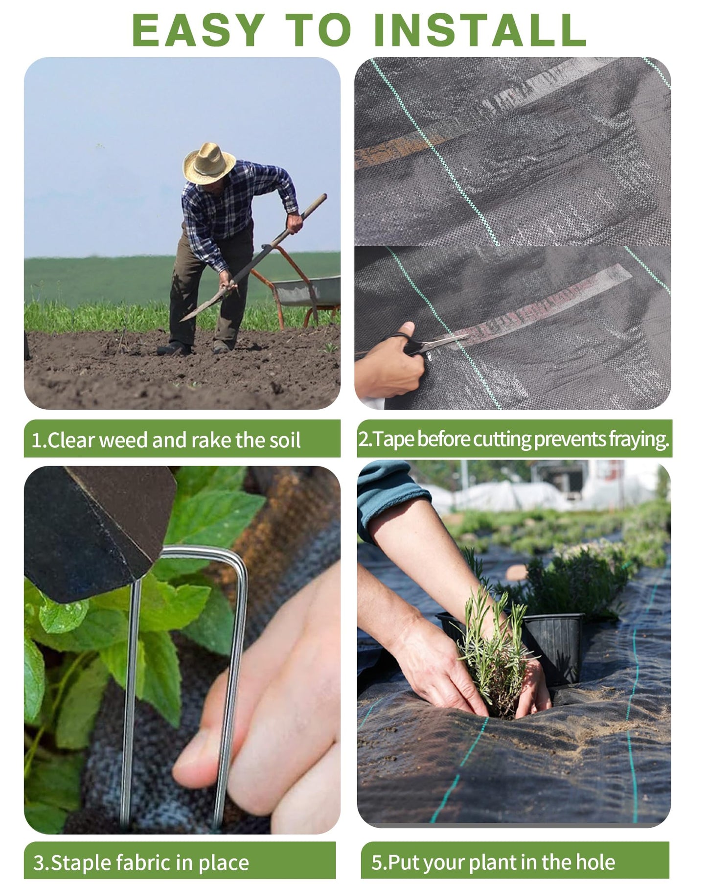 Pterying 2.6ftx100ft Weed Barrier Landscape Fabric Heavy Duty, Premium Garden Geotextile Fabric Weed Blocker for Driveway Mats Erosion Control, Weed Control Garden Cloth Ground Cover