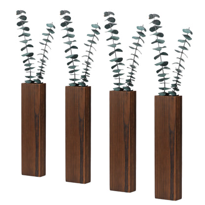 Wood Wall Planter 4 Pack Wall Decor for Artificial Flower Plants Wooden Plants Holders Pocket Vase Hanging for Living Room Bedroom Dining Room Bathroom Indoor Decroation (Dark Brown)