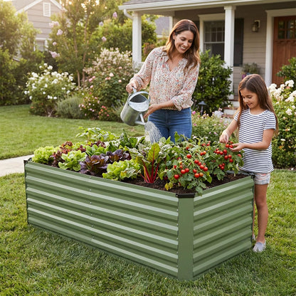 INNO STAGE 6x3x2ft Galvanized Raised Garden Bed, Raised Garden Bed Kit-Metal Planter Box Outdoor, Planting for Vegetables, Fruits, Herbs, Flowers, OliveGreen