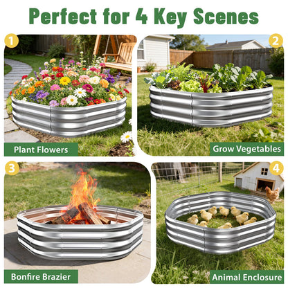 VAMFUTRE Hexagon Raised Garden Bed, 48 Inch Diagonal & 12 Inch Tall, Galvanized Steel Planter Box with Wave-Shaped Metal Panels for Outdoor Flower,Tree,Herb & Vegetable Garden (Silver, 4FT X 1FT)