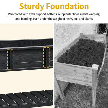 DWVO Raised Planter Box with Legs 48x18x30in Raised Garden Bed HDPE Poly Wood Weather-Resistant Elevated Garden Bed with Storage Shelf, Planter Boxes Outdoor for Patio Balcony Backyard, Black