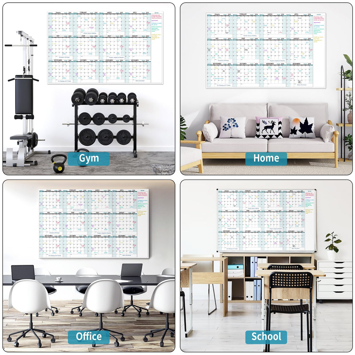 Large Dry Erase Calendar for Wall – Yearly Wall Calendar Dry Erase, 58" x 37", 12-Month Undated Blank Calendar Planner, Reusable Laminated with 15 Round Stickers, Perfect Large Wall Calendar for Office, Home and Classroom