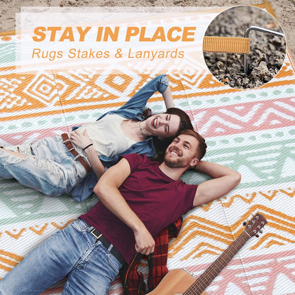 Lahome Outdoor Rug 8x10 Patio Waterproof, Reversible Outdoor Plastic Straw Rug for Camping, Large RV Outdoor Rugs Outside, Outdoor Carpet for Porch Deck Backyard Picnic(Pink/Orange,8'x 10')
