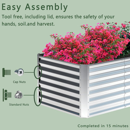 Nedenyou 2PCS 8x2x1FT Galvanized Raised Garden Bed,Planter Raised Beds-Metal Garden Box,Large Plant for Outdoor Planting, Vegetables Bed，Flower,herb-Silver