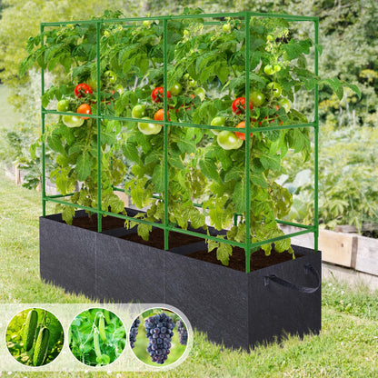 51x17x49 Inch Garden Tomato Cages with 46 Gallon Grow Bags, Square Plant Support Trellis Assembled with Planter Bags, Garden Cucumber Vegetables Frames for Vertical Climbing Plants