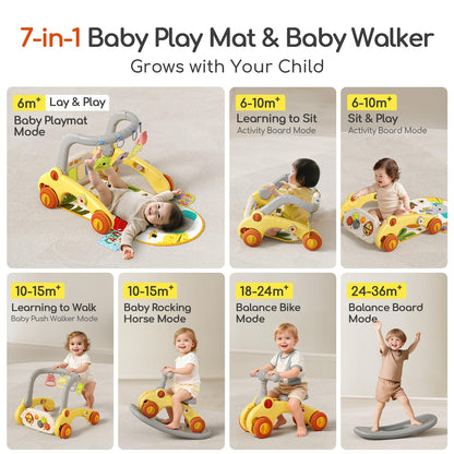 7 in 1 Baby Push Walkers Gym Play Mat for Baby Boys Girls 6-12 Months,Activity Center Rocking Toy Balance Bike Board for Toddlers 1-3,Sit to Stand Walker,Early Learning Push Toys Gifts for Infant