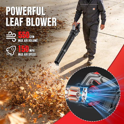 EWORK Cordless Leaf Blower 20V, 550 CFM 3-Speed Electric Handheld Blower, 2 Pack 2.0Ah Batteries & Charger Included for Lawn, Patio, Garden & Sidewalk Cleaning