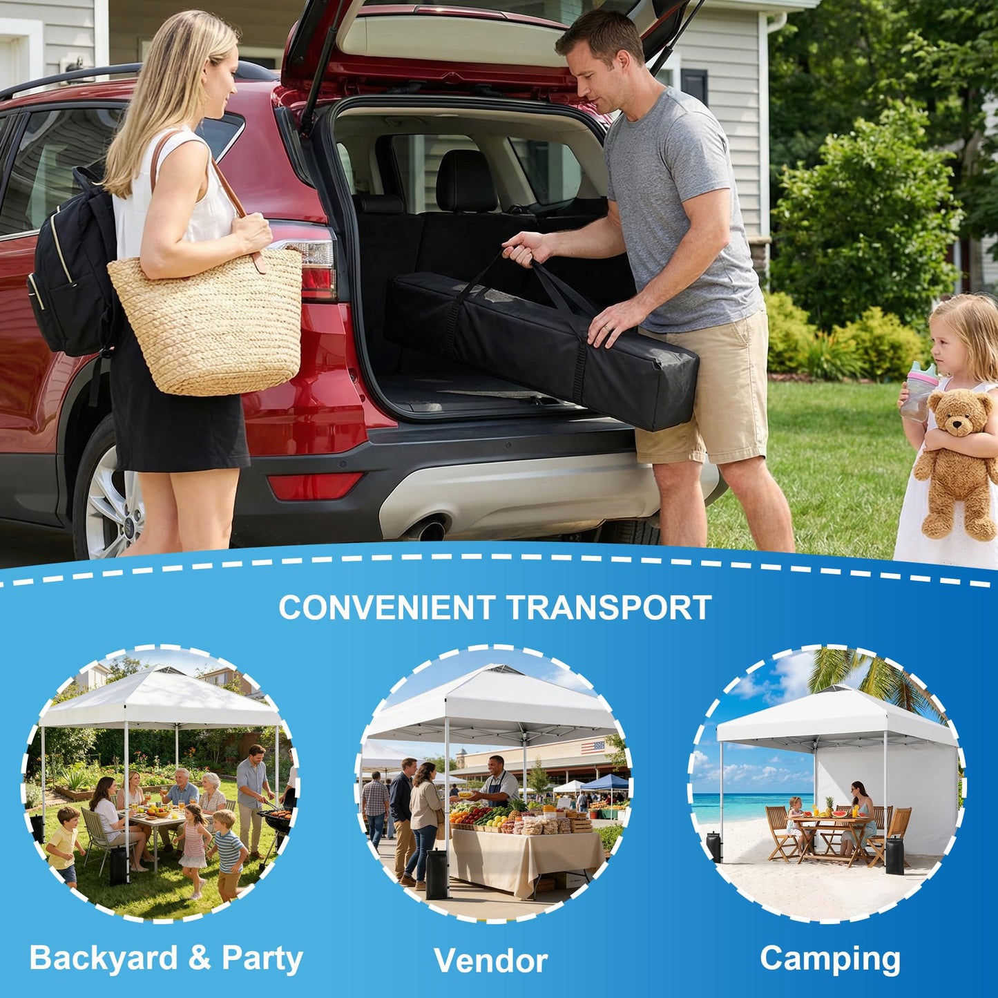 SANWAY 10x10 Pop Up Canopy Tent, One Push Setup, Heavy Duty Portable for Beach Camping Parties with Vents - Snow White