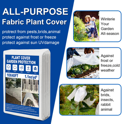 eisoco Plant Covers Freeze Protection, 10 * 40FT 1.1 oz/yd² Large Thick Frost Blankets for Outdoor Plants in Winter, Floating Row Cover for Vegetable Garden, Frost Cloth Plant Freeze Protection