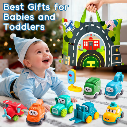 ALASOU 8 PCS Baby Cranes Car Toys for 1 Year Old Boy with Playmat/Storage Bag|1st Birthday Gift for Toddler Toys 1-2|Baby Toys 1 Year Old Boy Gifts for Infant 12 18 Months