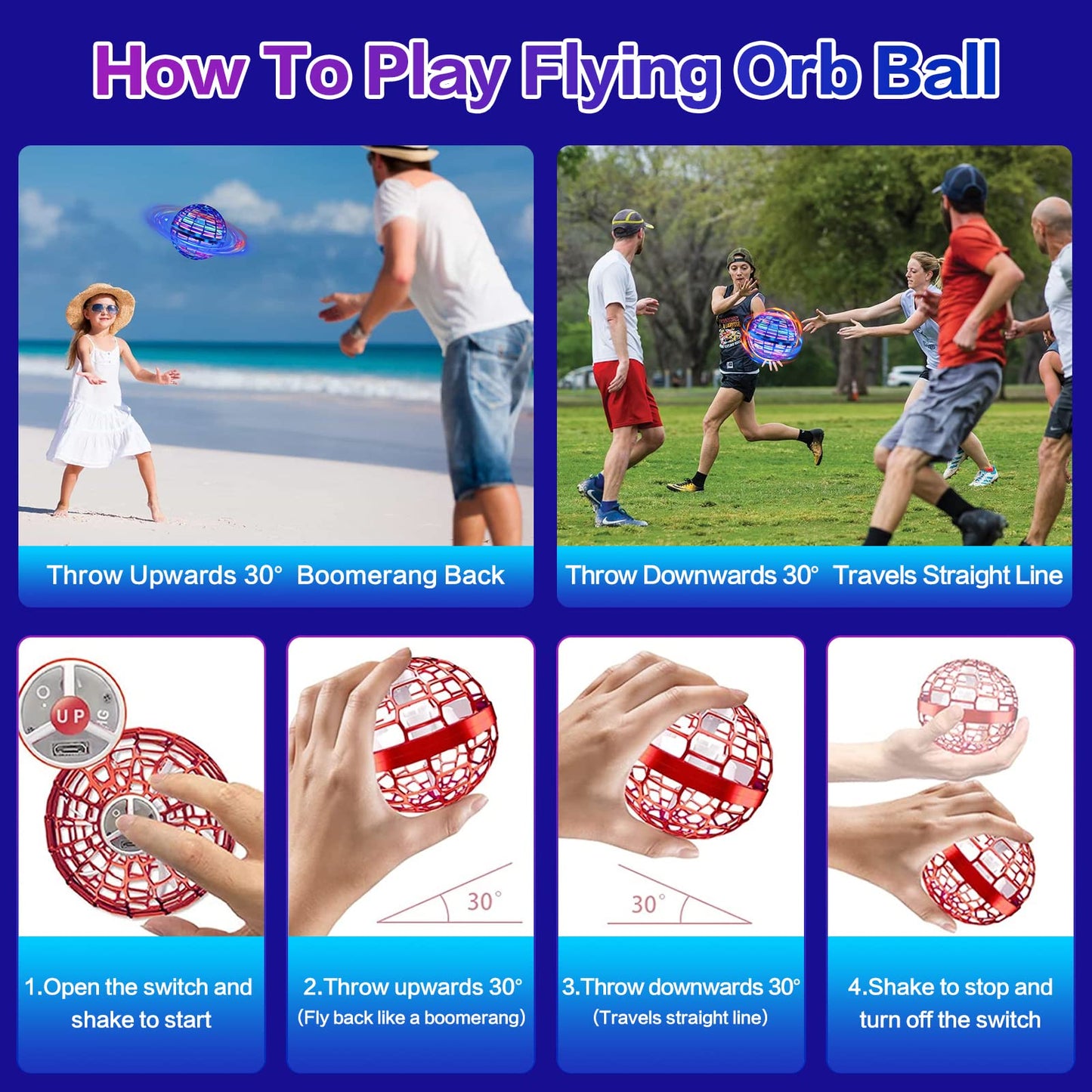 SUMMERLANGUAGE Flying Orb Ball Toy - 2026 Upgraded Magic Flying Orb Toy with LED Light 360°Rotating, Boomerang Flying Toys Indoor Outdoor Fun Games, for 6 7 8 9 10 12+ Year Old Kids Boys Girls Adults