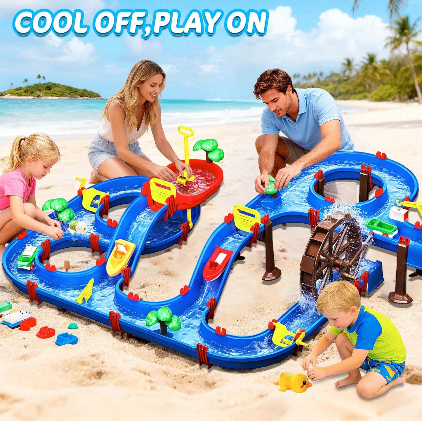 TERRAMUS 2-Tier Kids Watermill Water Table Toys, 124PCS Water Park Playset with Pump, Waterwheel, Summer Outdoor Water Toys Waterways for Backyard,Lawn,Beach,Pool,Gifts for Boys Girls Toddlers 3-5 4-8