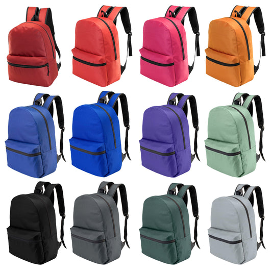 Moda West 17 Inch Bulk Backpacks with 34 Piece School Supplies Kits - Pens, Pencils, Crayons - Case of 12 Wholesale Backpacks in 12 Assorted Colors