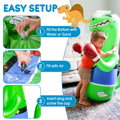 Preferred Toys 47" Inflatable Dinosaur Punching Bag for Kids - Durable Blow Up Kids Punching Bag with Bounce Back Base - Inflatable Indoor Outdoor Active Toddler Bop Play Toy - Orange