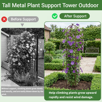 Heavy Duty 8.4 FT Garden Obelisk Trellis for Climbing Plants Outdoor, Rust-Resistant Large Metal Plant Support Tower with Bird Topper & Ground Stakes, Yard Art Decor for Roses Clematis Vines (Bronze)