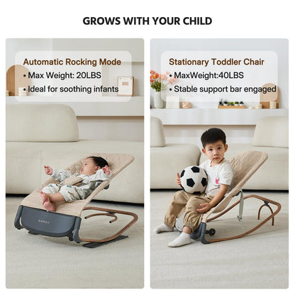 VaVaSoo Electric Baby Rocker to Toddler Chair, Automatic Motion with Smart Touch-Start, 3-Level Recline & 8 Melodies, Portable Infant Seat up to 40lbs, ASTM Certified (Battery Type-C Powered)