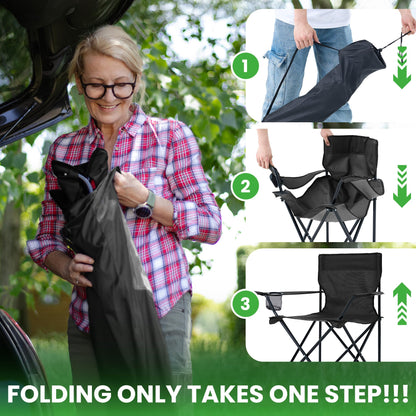 Canpsky 2 Pack Lightweight Folding Camping Chairs, Outdoor Lawn Beach Chair with Cup Holder & Carry Bag for Travel, Fishing, Picnic, Backyard, Hiking (Black, Medium)