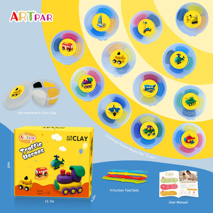 Artpar Kids Air Dry Clay Kit,12 Pack Traffic Modeling Magic Clay Sculpting Set | Ultra Light & Soft DIY Art & Crafts School Classroon Projects,Home Party Favors Supplies for Boys Girls Adults