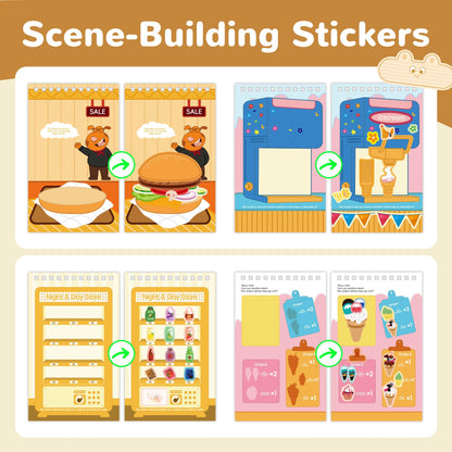 Sticker Activity Books for Kids, Sticker Books Include 20 Scenes & Coloring Page with 8-Color Crayons, Toddler Airplane Travel Essentials & Road Trip Toys - Craft Gift for Boys Girls 3-8