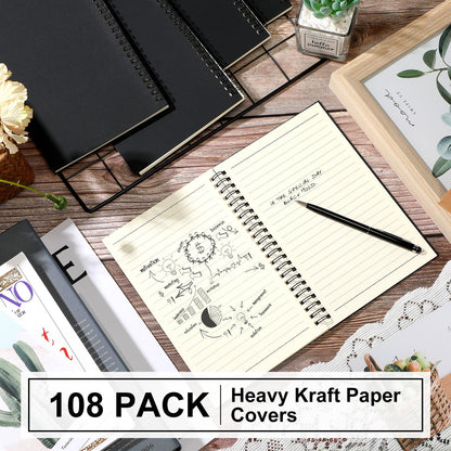 Yahenda 108 Pcs Spiral Notebook Bulk A5 Journal Lined 8.3'' x 5.5'' Writing Composition Paper Small Notepad Subject Notebook for Students Office Business Back to School Supplies (Black)