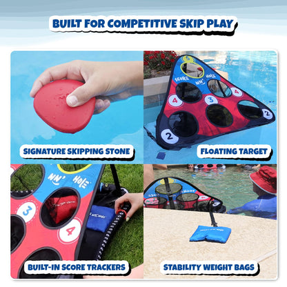 SKIP NN' HOLE Original Fun Stonne Skipping Meets Pool Cornhole Game Floating | for All Ages | Fun Swimming Pool Game for Adults and Family | Easy Setup, Durable, Portable Water and Lake Toy |