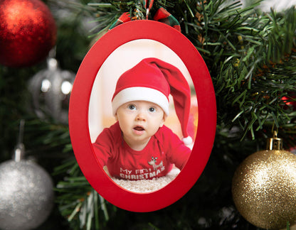Pearhead Babyprints Double-Sided Christmas Photo Ornament with Clean Touch Ink Pad, Baby's First Christmas Holiday Keepsake Ornament, Newborn Handprint or Footprint Kit, 2 Sided, Red (Pack of 2)
