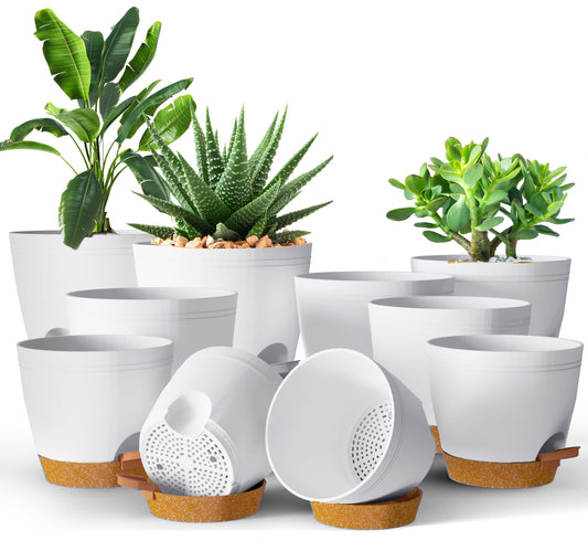 Utopia Home Self Watering Pots for Indoor Plants, Planters for Indoor Plants, Multi-Size Flowerpot, Set of 10 Plant Pots with Drainage & Reservoir, 6.8"/6.4"/5.9"/5.5"/4.9" (White)