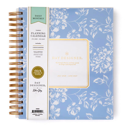 Blue Sky Day Designer 2026-2027 Daily and Monthly Academic Year Planner Calendar, July 2026 - June 2027, 8" x 10", Flexible Cover, Laminated Tabs, Storage Pocket, Includes Stickers, Annabel