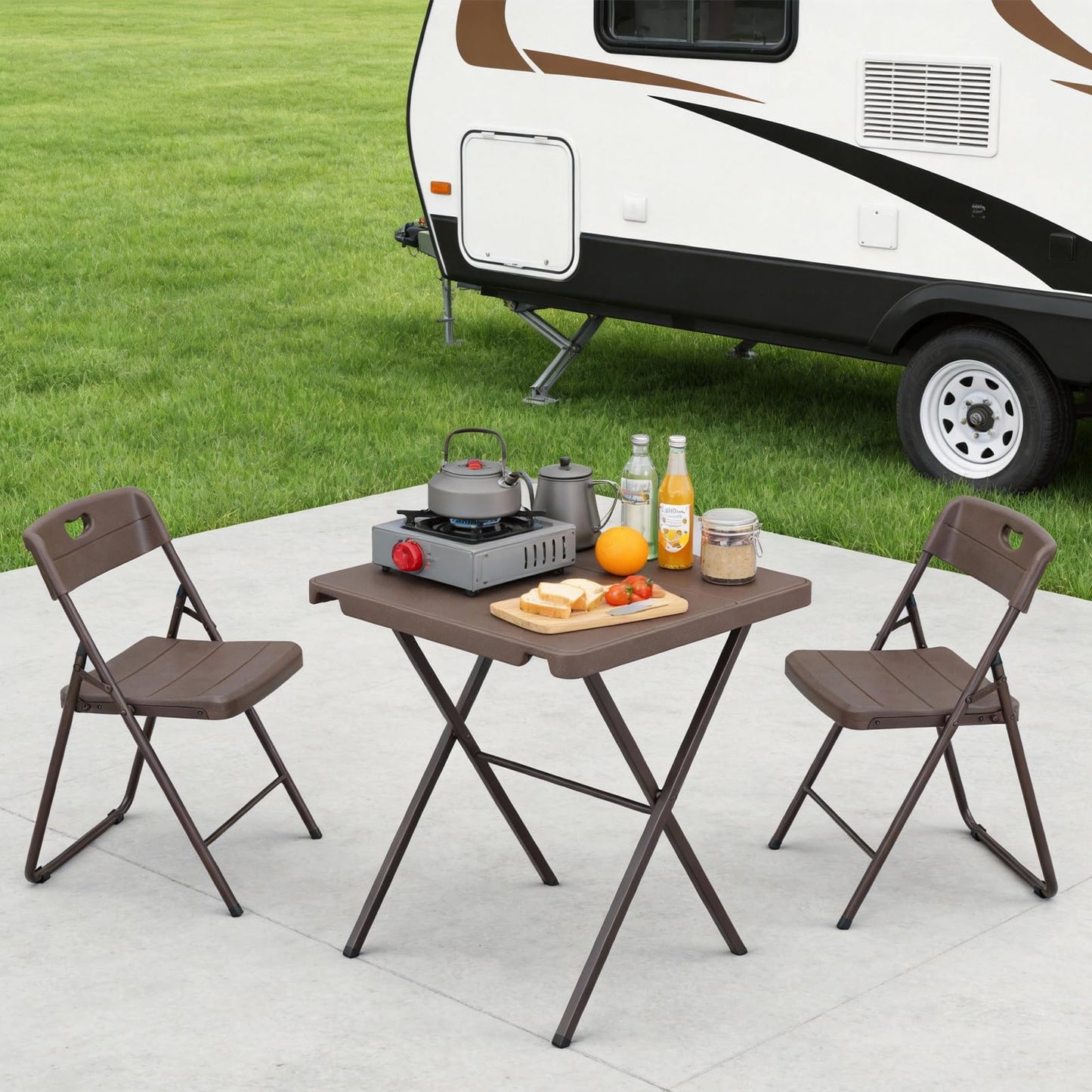FurniEdge Folding Table 2 Pack, Portable Square Foldable Table No Assembly, Heavy Duty Steel Frame Indoor Outdoor Camping Patio Table, Picnic Card Table for Backyard, RV, Small Spaces