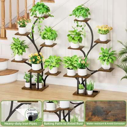 Plant Stand Indoor with Grow Lights - 2 Pack Plant Shelf, 7 Tier Lighted Corner Plant Stands for Indoor Growing, 40" Metal Flower Holder, Tree-Shaped Display Shelves with Adjustable Light, Black