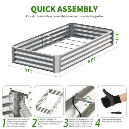 Anmiro Galvanized Raised Garden Bed,Outdoor Planter Box Metal Patio Kit Planting Bed for Vegetables Flowers Herb (Galvanized, 6x3x1ft-2p)