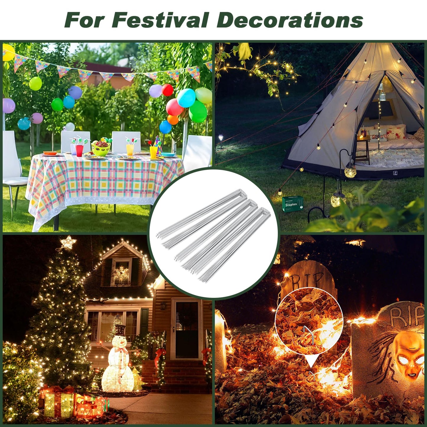 FEED GARDEN 6 Inch 50 Pack Hot-dip Galvanized Landscape Staples Plant Cover Spikes 11 Gauge Tent Stakes Garden Stakes Landscaping Fabric SOD Pins Yard Pins for Decoration Weed Barrier Fabric