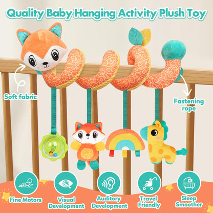 GKDOMS Baby Car Seat Toys Activity Stroller Toy for Boys Girls 0 3 6 9 10 12 Months, Spiral Hanging Plush Toys, Baby Shower Thank You Gifts