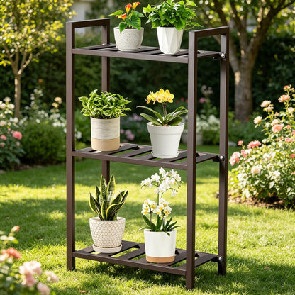 DHYGOTFUR 3-Tier Aluminum Plant Stand, Lightweight Heavy-Duty Plant Shelf, Waterproof Rustproof Multi-Use Storage Rack for Indoor Outdoor, Patio Garden Balcony Bathroom Organizer