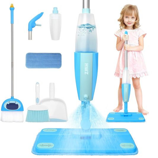 HWZ Kids Cleaning Set, Make Chores Fun! Real Working Toddler Cleaning Toy with Mini Spray Mop & Broom Dustpan Set, Pretend Play Montessori Housekeeping Toys, Ideal Gift for Girls Boys Age 3+