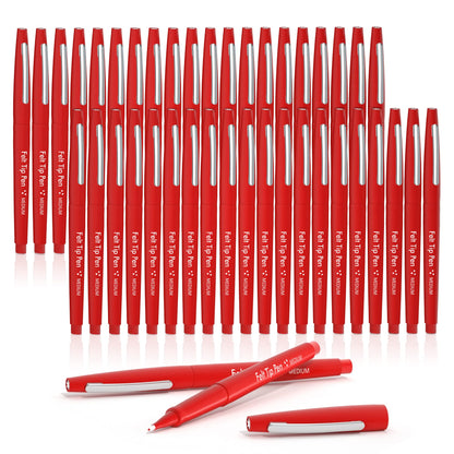 Lelix Felt Tip Pens, 40 Red Pack, 0.7mm Medium Point, Felt Tip Markers Pens for Journaling, Writing, Note Taking, Planner, Perfect for School Office and Art Supplies