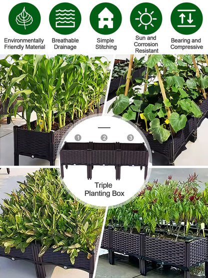 Kalolary 3 Sets Raised Garden Bed Elevated Garden Bed with Legs Patio Plant Boxes Vegetable Flowers Planting Raised Container for Indoor Outdoor Plant Fence Balcony Yard Gardening Supplies