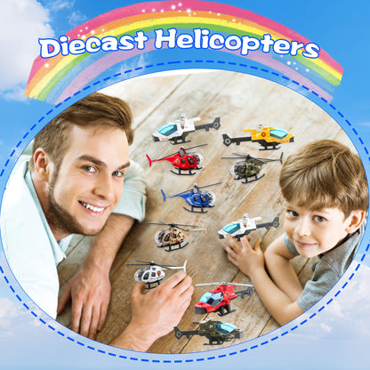 16 Pack Diecast Helicopters Toy Small Helicopters Model Police Fire Engineering Military Helicopters for Kids Birthday Children's Day Party Gifts Classroom Rewards