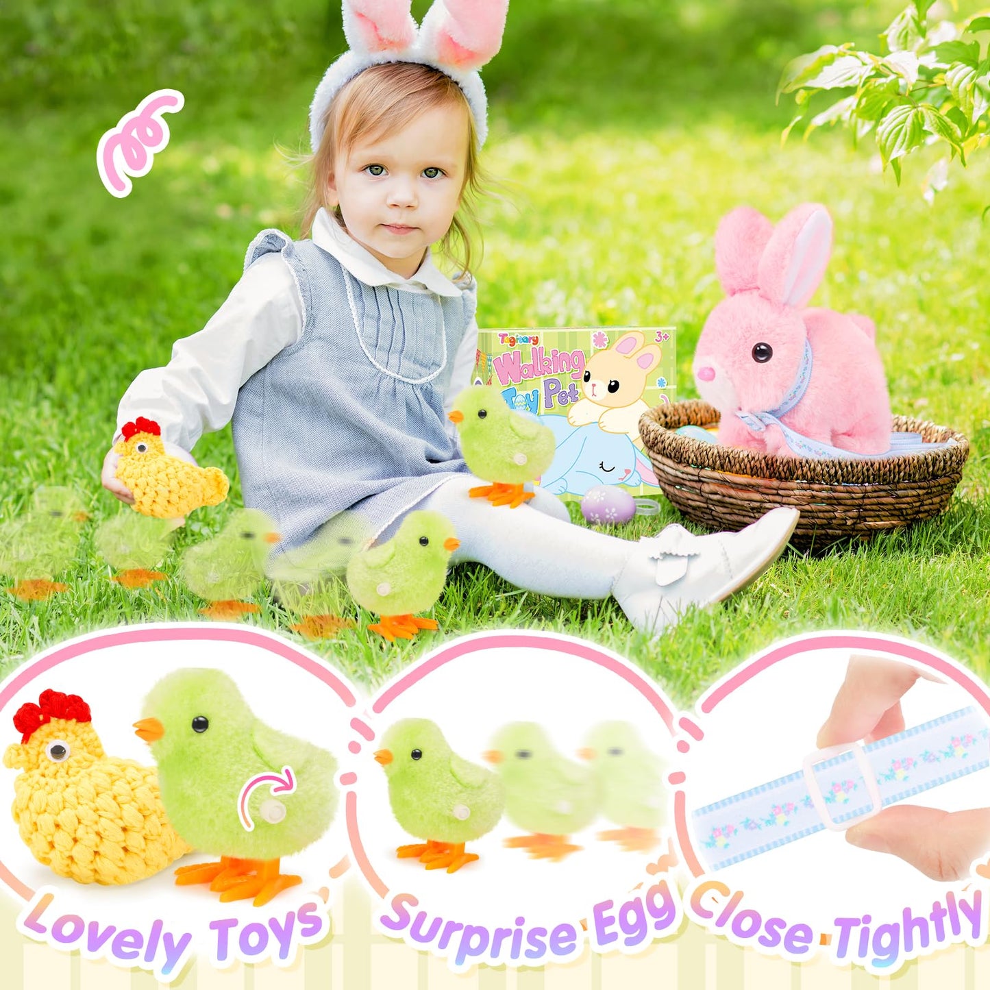 Tagitary Easter Plush Toys Walking Bunny for Kids, Stuffed Bunny with Sounds,Interactive Toys with Leash,Wind Up Toy, Can Hop,Wiggle Ears,Twitch Nose,Ideal Easter Gifts for Toddlers