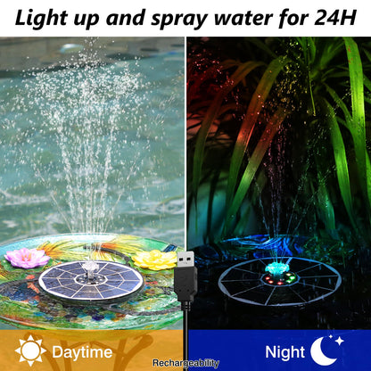 AISITIN 6.5W Solar Glass Panel Fountain, LED Colorful Lights & Remote Control, Rechargeable with Storage, Solar Powered Water Fountain Pump with Integrated Bracket for Bird Bath, Garden, Outdoor, Pond