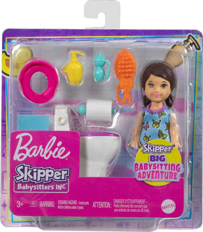 Barbie Skipper Babysitters, Inc. Playset with Brunette Doll in Butterfly Dress, Potty & Bathroom-Themed Accessories