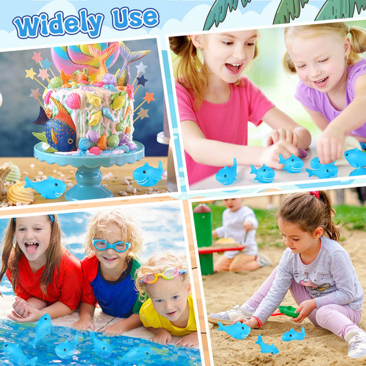 Mototo 30 Pieces Rubber Shark Toys Bulk, Cute Bath Squishy Toys Small Swimming Bathtub Pool Kids Play for Shark Week Themed Box Goodie Bags Treasure Hunt Carnival Cruise Birthday Party Favor, Blue