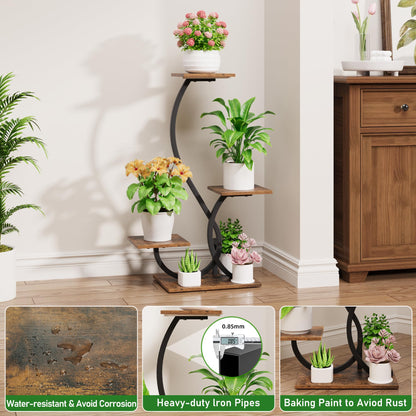 BACEKOLL Plant Stand Indoor with Grow Lights - S-Shaped Plant Shelf, Lighted Corner Plant Stands for Indoor Growing, 32" Metal Flower Holder, 4 Tiered Decorative Shelves for Home, Hallway, Black