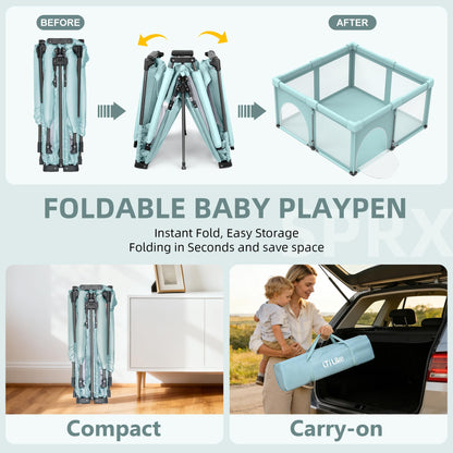 Foldable Baby Playpen, iTiLike Large Playard with Detachable Thickened Washable Water-Resistant Mat, Playpen for Babies and Toddlers, Play Pens with Gate, Indoor & Outdoor Portable Play Yard
