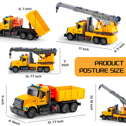 2Pcs Large-Size Construction Engineering Truck Toy Set,Lifting Arm Crane & Lifting Transport Truck Construction Toys,for 3 4 5 6 7 Year old Boys Kids Toddlers Birthday Christmas Gift