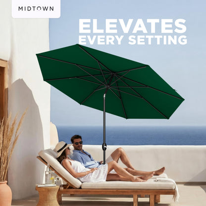 Midtown Umbrellas – The Lean 8 Ft Patio Umbrella with 10-Year-No-Fade Acrylast Acrylic Fabric, Auto-Tilt and 8 Reinforced Ribs for Deck, Pool, Garden, Hotel & Cafes – Forest Reserve Canopy, Black Pole