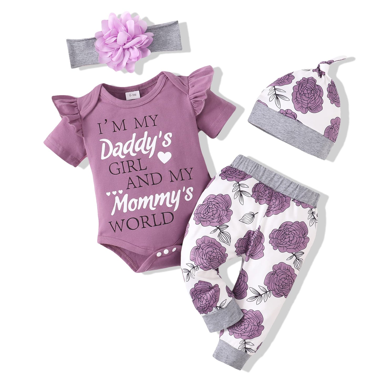 Renotemy Infant Girl Clothes Newborn Outfits Short Sleeve Romper Pants Set 0-3 Months Baby Girl Clothes Outfit Sets