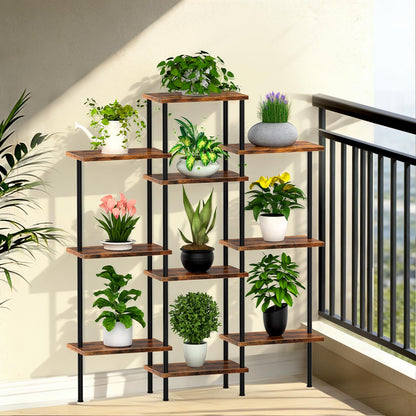 KANEODOT 42" Tall Plant Stand,4-Tier Heavy Duty Plant Shelf,Small Plant Stand Indoor and Outdoor,Living Room,Balcony,Home Office,37''L x 7.8''W x 42''H,Rustic Brown